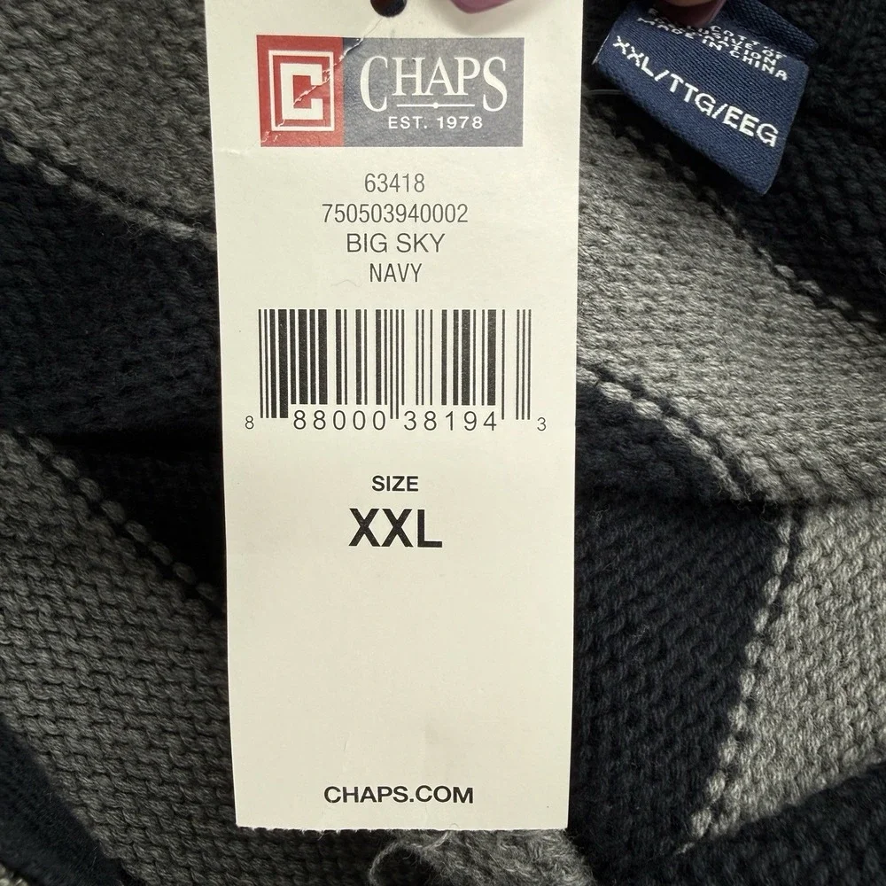 Chaps Mens Sz XXL Quarter Zip Sweater Navy Gray‎ Stripe 100% Cotton Pullover NWT